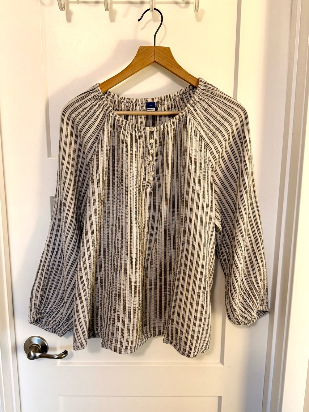 Striped Peasant Blouse - Classic Black & White Old Navy